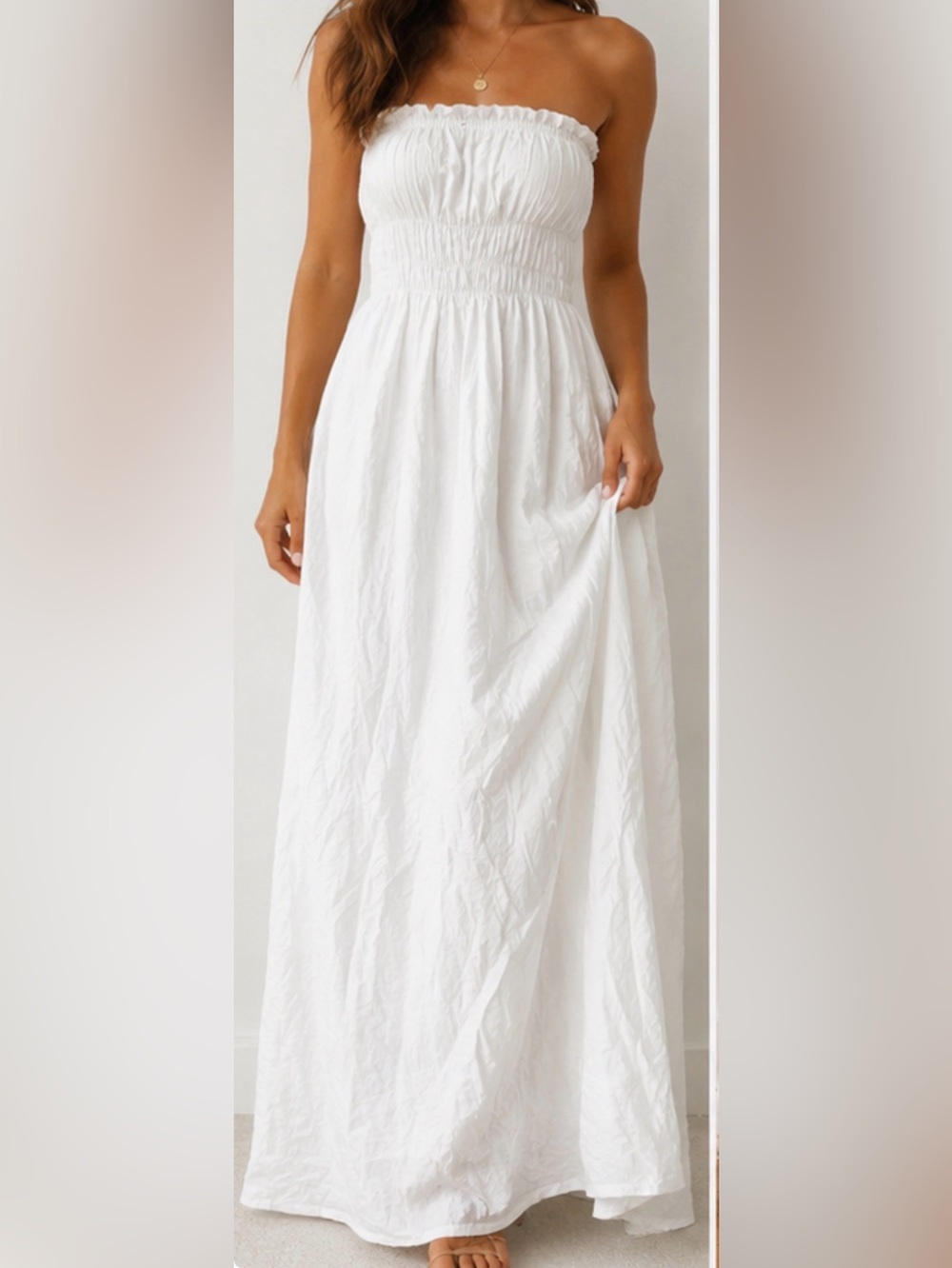 Boohoo White Strapless Linen Maxi Dress